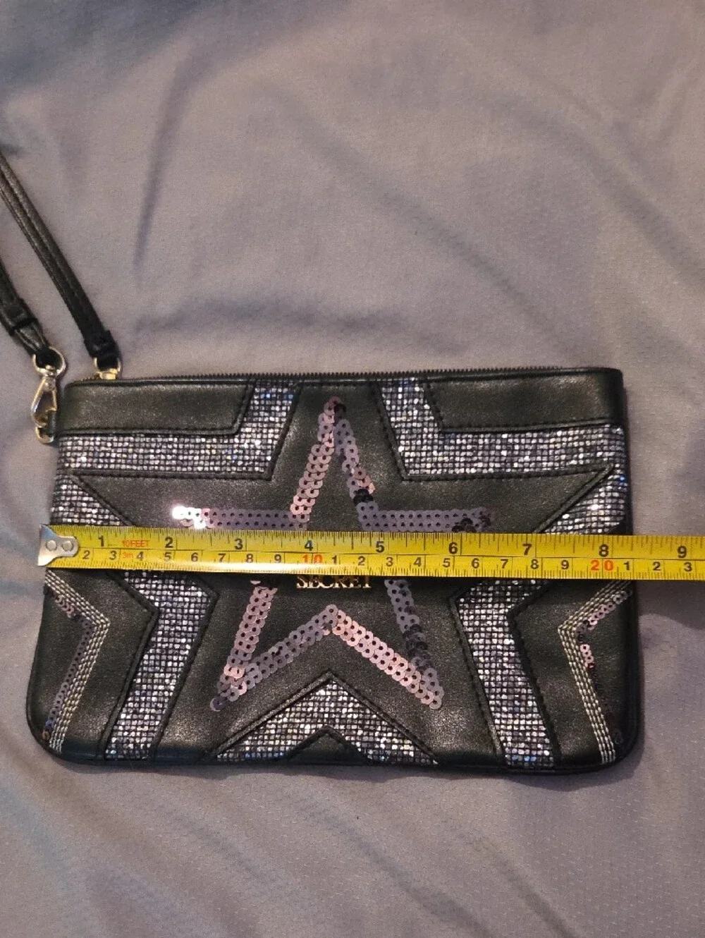 Victoria's Secret Black Wristlet with Silver Sequined Star